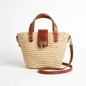 Bolso Tote Casual de Rafia Tejida con Dos Asas, Forro de Algodón, Cierre de Broches, Bolso Bandolera Portátil para Playa y Uso Diario ANA - Product Image 4