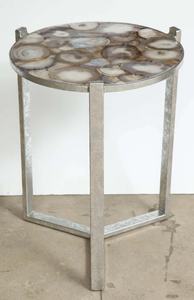 Table de meuble unique avec dessus en marbre décorative pour meubles de maison, d'hôtel et de restaurant Tables de forme ronde en métal fini argenté - Product Image 3