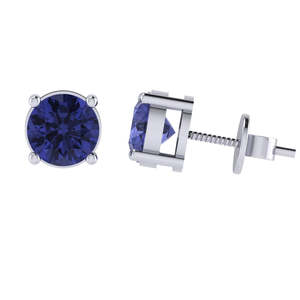 Boucles d'oreilles clous en argent sterling plaqué or avec deux pierres de tanzanite taillées, 6,6 mm, or blanc/jaune/rose, pierre de naissance de décembre, fines - Product Image 1
