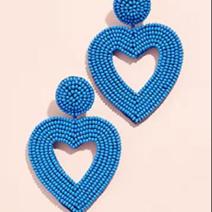 Pendientes de Corazón Hechos a Mano con Cuentas de Semillas Azul Rey, Joyería Bohemia, Colgantes, Forma de Corazón Hueco, Accesorios de Moda de Verano - Product Image 1