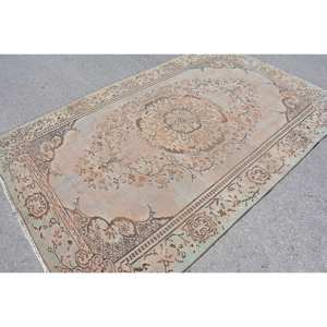 Tapis en laine turque Vintage bleu Beige traditionnel 5.6X8.6 pieds Design Patchwork de grande surface pour salon décor de couloir nouveau Latex - Product Image 4
