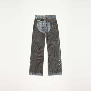 Pantalon imprimé-coupe ample, taille moyenne, jambe large et longue avec effet denim trompe l'oeil unique - Product Image 2