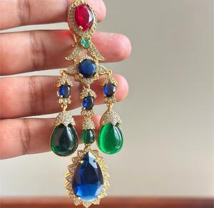 Boucles d'oreilles plaquées or de qualité supérieure, style traditionnel, ornées de pierres, pour les mariages et les fêtes, pour femmes et filles - Product Image 4