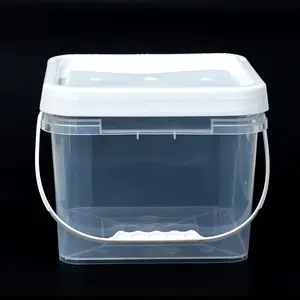 Custom 5L Clear Square Transparent Packaging Food Grade PP Plastic Bucket With Lids