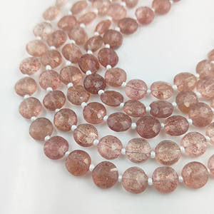 Perles de quartz rose fraise facettées en forme de pièce de monnaie de 8 à 9 mm, 20 à 22 perles sur un fil de 8 pouces, perles rondes en forme de pièce de monnaie en quartz rose fraise pour bricolage - Product Image 1