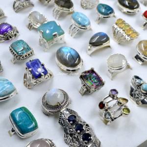 Lote de anillos surtidos de piedras preciosas reales, anillos de plata de ley 925, lote de anillos a granel, joyería de playa, anillos de diseñador Vintage para mujer - Product Image 2