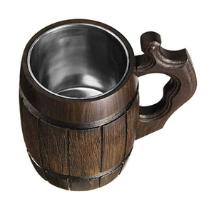 Vente en gros de chopes à bière en bois et acier pour restaurant Viking Tasses à bière et à vin avec poignée pour vaisselle Accessoires de bar - Product Image 5