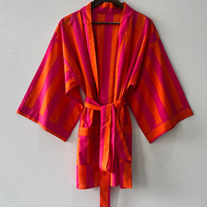 <b>Romantic</b> Bohemian 100% Cotton Bathrobe Lightweight Orange Stripe Robe Winter House Wear ODM Gift Set for Christmas - Product Image 1