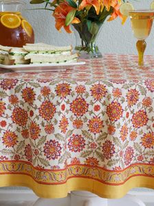 Handmade Orange Round Block Print <b>Tablecloth</b> Persian Design for Autumn Kitchen Hosting Home Improvement and Decor - Product Image 2