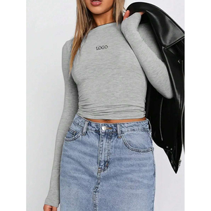 Camiseta corta de manga larga con cuello redondo Sexy en blanco y sólido con logotipo personalizado de OEM para mujer, ropa de calle 2024 para mujer, ropa de primavera y verano - Product Image 2