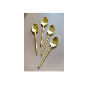 Cuillère à couverts à manche rond doré avec vernis mat pour restaurant Cuillère à thé en acier inoxydable pour la cuisine - Product Image 1