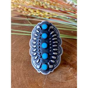 Leander Tahe <b>Turquoise</b> & Sterling Silver Adjustable Concho <b>Ring</b> Size 9-Gift - Product Image 1