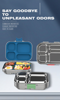 Boîte à lunch pour enfants en acier inoxydable à 4 compartiments, réutilisable, étanche, compatible lave-vaisselle, chauffable, pliable pour l'école