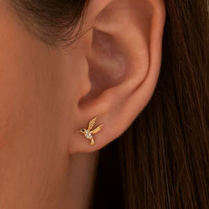 Magnifiques boucles d'oreilles en forme d'oiseau à collier de colombe en diamant de laboratoire cultivé, or massif 14k 18k, pavé, certifié IGI, qualité VVS, port quotidien - Product Image 1