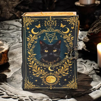 Carnet en cuir imprimé chat noir d'horreur, livre grimoire vintage, 400 pages à bords festonnés, cadeau magique pour la fête des mères et Halloween