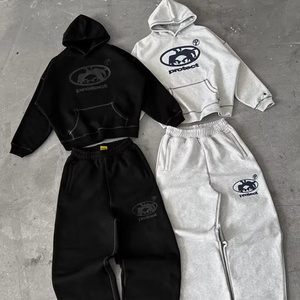 Baggy Cotton 100% Men Streetwear Custom Luxury Private Label <b>Oversize</b> French Terry <b>Sweatpants</b> and Hoodie Set Heavy Sweatsuit - Product Image 4