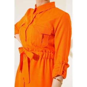 Chemise à taille élastique à double poche Orange - Product Image 4