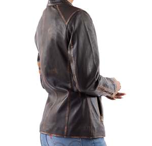 Femmes haut tendance vestes en cuir personnalisées automne hiver solide col tournant conception manches longues respirant coupe-vent - Product Image 5