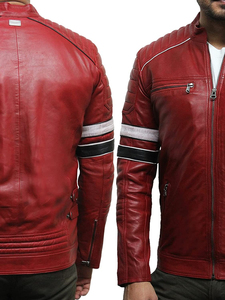 New Arrival Customized Genuine Cowhide Leather <b>Jackets</b> Vintage Elegant Stripe Style With <b>Long</b> Zipper Bikers Leather <b>Jackets</b> - Product Image 3
