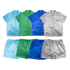 Conjuntos de camisa de hombre de satén de seda informal con botones de manga corta y logotipo de verano OEM personalizado al por mayor conjuntos de pijamas de satén de seda conjuntos de camisa de satén - Product Image 2