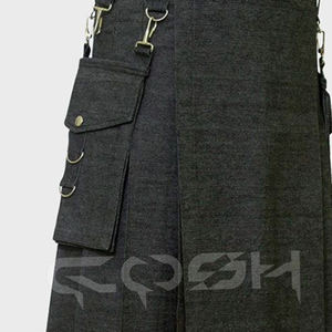 Fournisseur et fabricant de Kilts utilitaires pour hommes en denim noir de qualité supérieure sur mesure Kilts écossais longs gothiques avec poches latérales - Product Image 4
