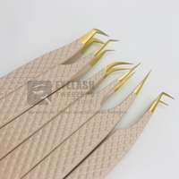 Pince à cils japonaise durable en acier inoxydable à poignée diamantée Nude Gold Private Logo Pince à cils à volume pointu sans fibres