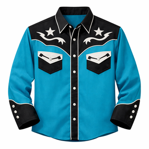 Camisa Vaquera Occidental Unisex Personalizada OEM, Corte Ajustado Informal, con Ribete en Contraste, Manga Larga, Bordada, con Botones - Product Image 1