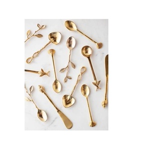 Ensemble de cuillères à dessert décoratives de style européen, en or plaqué, poli miroir, de haute qualité, écologiques, pour la décoration florale de mariage - Product Image 2