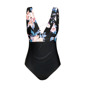 ตัดกลับชุดว่ายน้ํา Monokini ชุดว่ายน้ําใหม่ Beachwear วางคอชุดว่ายน้ําลายดอกไม้สีดําสําหรับผู้หญิงเซ็กซี่ - Product Image 1