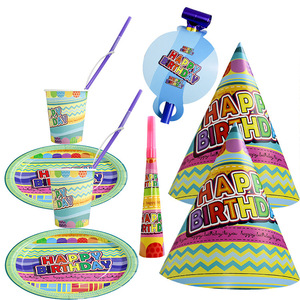 Vaisselle jetable pour fête d'anniversaire à thème dessin animé - Assiettes en papier, gobelets, chapeaux et pailles - Product Image 3