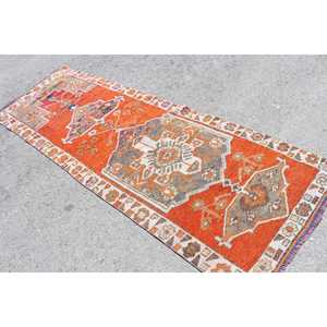 Tapis de 3,2 x 9,4 pieds, tapis turc vintage, tapis en laine Herki orange - Product Image 4