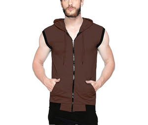 เสื้อแขนกุดมีฮู้ดแขนกุดด้านหน้าซิปเต็มรูปแบบเสื้อกล้ามเสื้อกีฬาสีพื้นหนา - Product Image 1