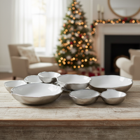Ensemble de 9 bols de service en aluminium moulé, finition or émaillé blanc, écologique et luxueux, décoration dorée moderne, vaisselle de mariage