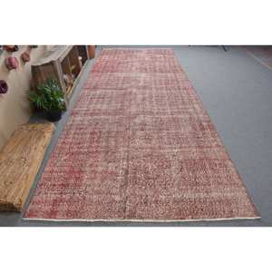 Traditional Red Vintage Turkish <b>Rug</b> 5.4 X 14.1ft <b>Boho</b> Large Area 10mm Wool Latex Rectangle Patchwork for Hallway for Room Decor - Product Image 1