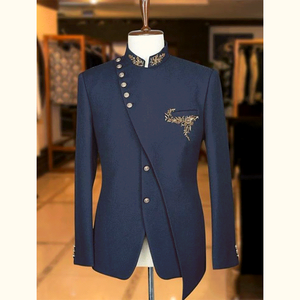 Manteau de prince coupe ajustée pour hommes, costume de mariage de style d'affaires Sherwani brodé avec col mandarin et devant plat, au prix de vente en gros - Product Image 4