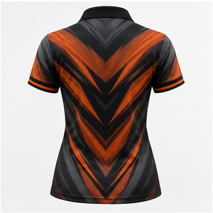 Custom Black <b>Orange</b> Chevron Lightning Womens Quarter Zip <b>Polo</b> <b>Shirt</b> Quick Dry Breathable Short Sleeve Golf Team Uniform WPS-0785 - Product Image 2