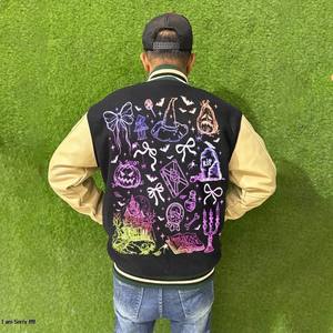 Veste coupe-vent en chenille avec logo personnalisé et patch brodé sur le devant pour hommes et garçons - Style baseball surdimensionné - Product Image 2