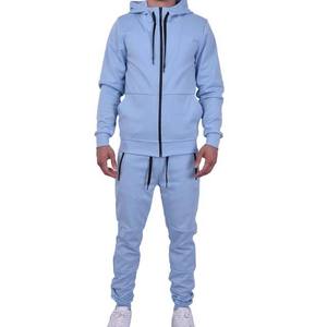 Conjuntos personalizables de dos piezas para hombre, holgados y cómodos, de color sólido, con capucha, cremallera y pantalones de chándal, chándales de algodón para hombre - Product Image 1