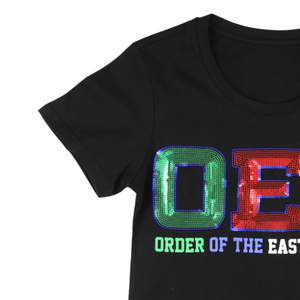 OES T-shirt à paillettes noires 100% coton Ordre de l'étoile de l'Est Chemise personnalisée Fraternité Sorority Apparel Sparkle Embroidery Top - Product Image 3