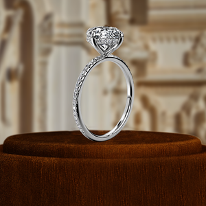 Bague de fiançailles classique chrétienne en or jaune 14 carats avec diamant de laboratoire certifié IGI 1 carat, taille ovale, solitaire à 4 griffes, demi-alliance - Product Image 4