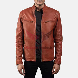 Veste élégante en cuir d'agneau marron pour hommes Nouveau design de mode de qualité supérieure pour l'hiver Vêtements d'extérieur élégants pour motards - Product Image 1