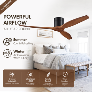 52 Inch Black <b>Ceiling</b> <b>Fan</b> Without Light with 3 Solid Wood Blades Flush Mount <b>Remote</b> <b>Control</b> <b>Fan</b> for Living Room - Product Image 2