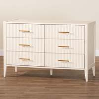 Commode Mid-Century à 6 tiroirs en bois cannelé ivoire 47 "L X 19.7" P X 30.7 "H