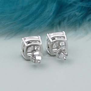 Boucles d'oreilles clous en diamant taille coussin certifiées IGI, motif géométrique en or blanc, pour fiançailles et mariage, or rose, or jaune, perle d'or - Product Image 4