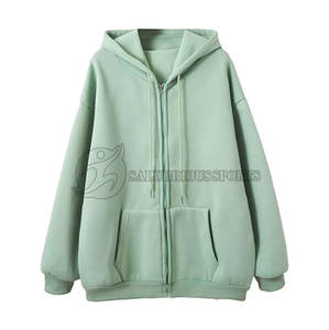 Sudadera con capucha extragrande personalizada para mujer, de forro polar, manga larga, con cremallera frontal completa, bolsillos tipo canguro, cuello con capucha, poliéster/algodón para otoño - Product Image 3