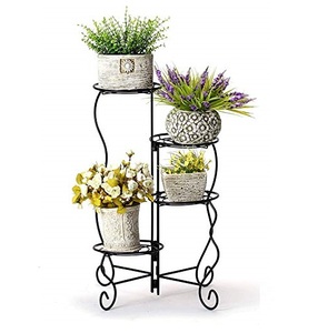 Étagères en fer noir présentoir rond support de plante en métal noir avec pour intérieur extérieur étagère à fleurs à 6 niveaux support de planteur roulant - Product Image 6