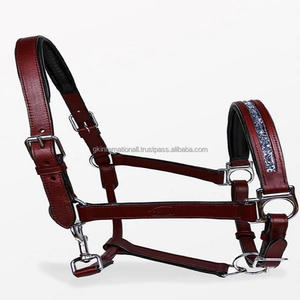Licou en cuir rembourré souple de qualité supérieure avec cristaux bleus argentés chaîne bling design personnalisé licou de course de chevaux en cuir - Product Image 3