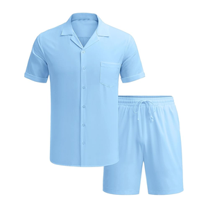 Chándal de dos piezas de manga corta para hombre, conjunto informal de camisa y pantalones cortos con cuello cubano, chándal de verano para correr - Product Image 3