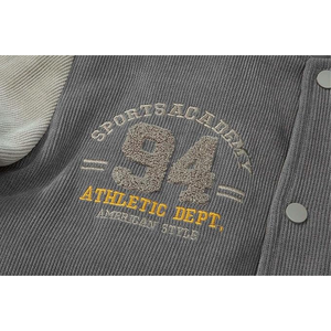 Patchs brodés pour hommes Color Block Veste universitaire en laine classique pour hommes avec manches en cuir véritable Varsity Jacket - Product Image 2