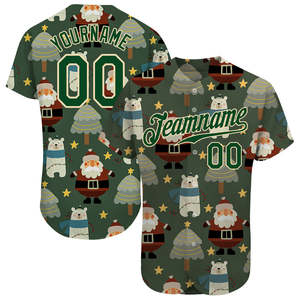 Top Design de style à la mode vert vert-crème Noël 3D authentique imprimé maillot de baseball - Product Image 1